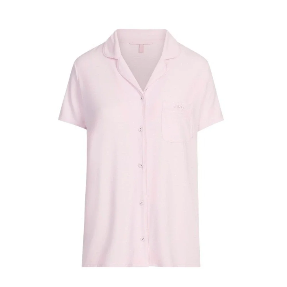 Skims Sleep Short Sleeve Button Up Shirt Bloom Pink ST-SST-4758 Large Top Only